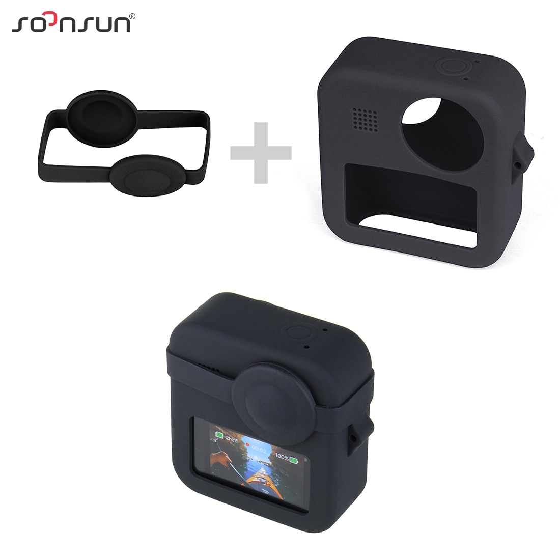 SOONSUN-funda protectora de silicona suave para GoPro, carcasa con tapa de doble lente y correa para la muñeca, accesorios para GoPro Max Go Pro