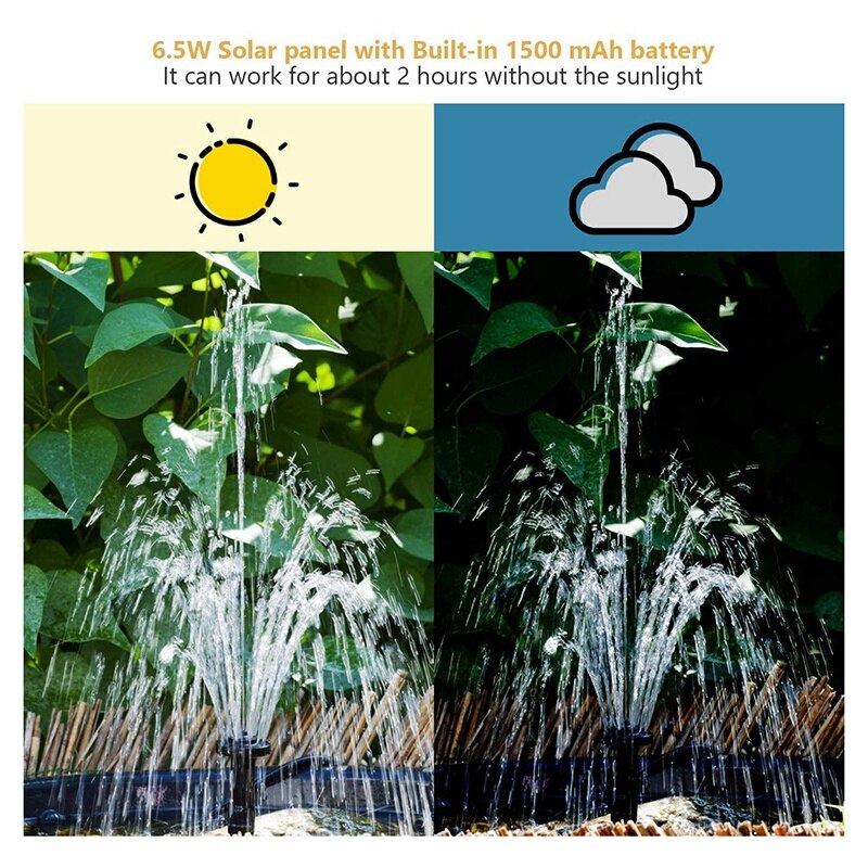 Solar Fountain Garden Pool Pond Solar Panel Floating Fountain Decoration Water Fountain Solar Panel with 6 Nozzles
