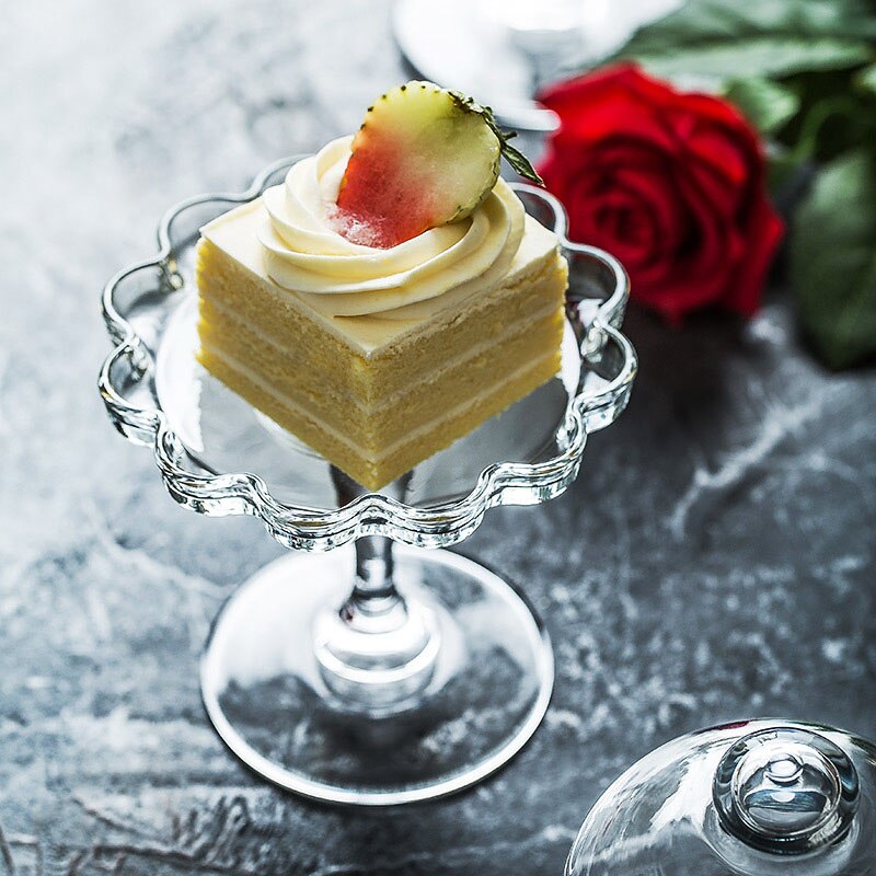 Europeisk glass kakefat med lokk anti-støv husholdning bakverk tallerken western dessert tallerken hjem bryllup dekorasjon