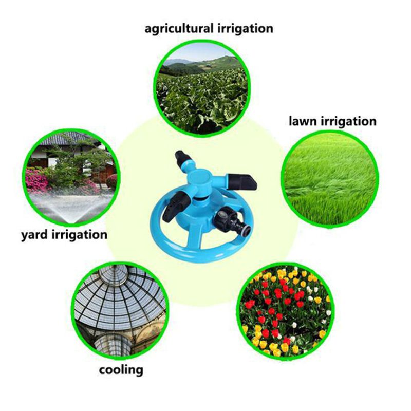 3 Nozzles Arm Automatic Irrigation 360° Rotating Lawn Sprinkler Adjustable Spraying Angle and Distance Watering Garden