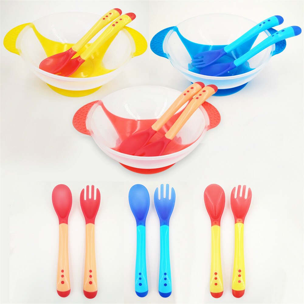 Bol bébé température détection alimentation cuillère enfant vaisselle nourriture bol apprentissage vaisselle Service plaque/plateau aspiration vaisselle ensemble