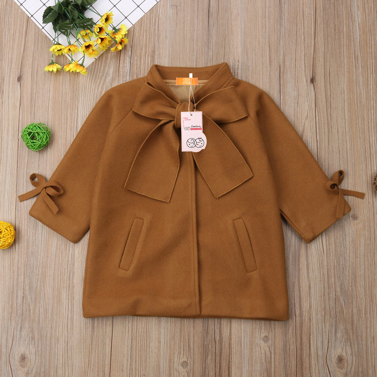 UNS Lagerbier Kind Baby Mädchen Winter Warme Wolle Bogen Mantel Mantel Outwear Jacke Kleidung