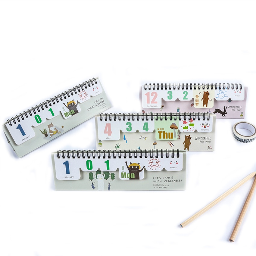 Coil Binding Desk Calendar Stand Up Table Calendar Months, Date, Week, Weather, Mood Reusable Calendars Daily Schedule Planner