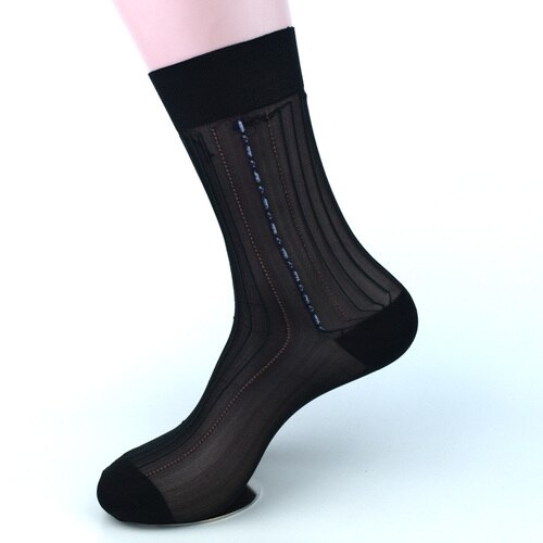 20PCS=10 pairs Nylon silk stockings men's summer ultra thin men's business crew dress breathable men's socks ice silk socks: Black