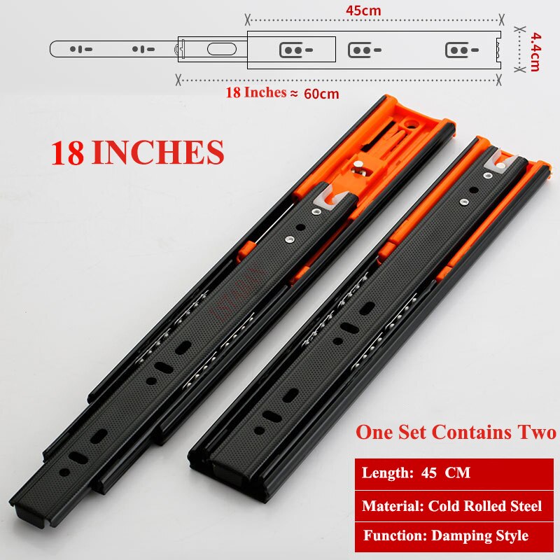 LSTABAN 6" - 20" Scorrevoli per cassetti in acciaio inossidabile Soft Close Binario per binario scorrevole Scorrevole per armadi a tre sezioni Ferramenta per mobili: Cold-18 Inch-Damping