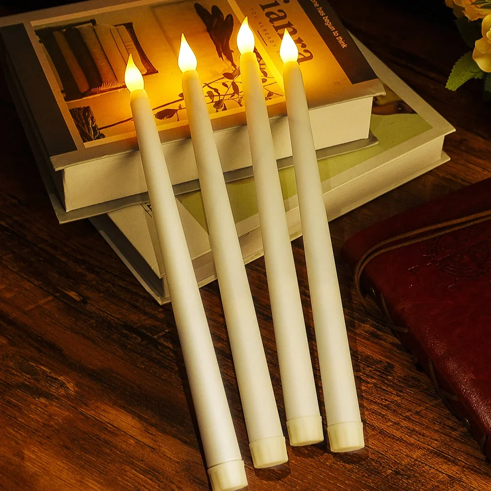 Bougies électroniques LED sans flamme, alimentées par batterie, longue bougie conique, pour fête, mariage, décoration de la maison, lampe clignotante, 3/6 pièces