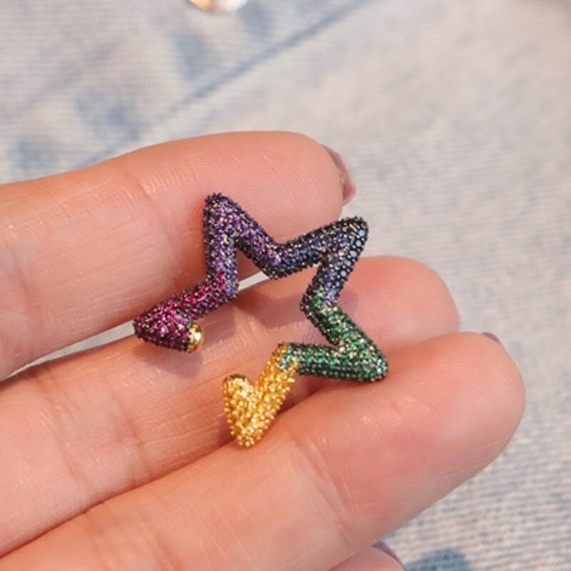 Itenice Rainbow Star Earcuffs Earring Voor Vrouwen Kleurrijke Multi-Hoepel Strass Oor Manchet Romantische Ster Rechthoek Boho Oor Clips