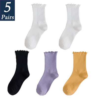 Calcetines con volantes de princesa para mujer, calcetín, colores sólidos, para la universidad, dulces, 5 pares: 13