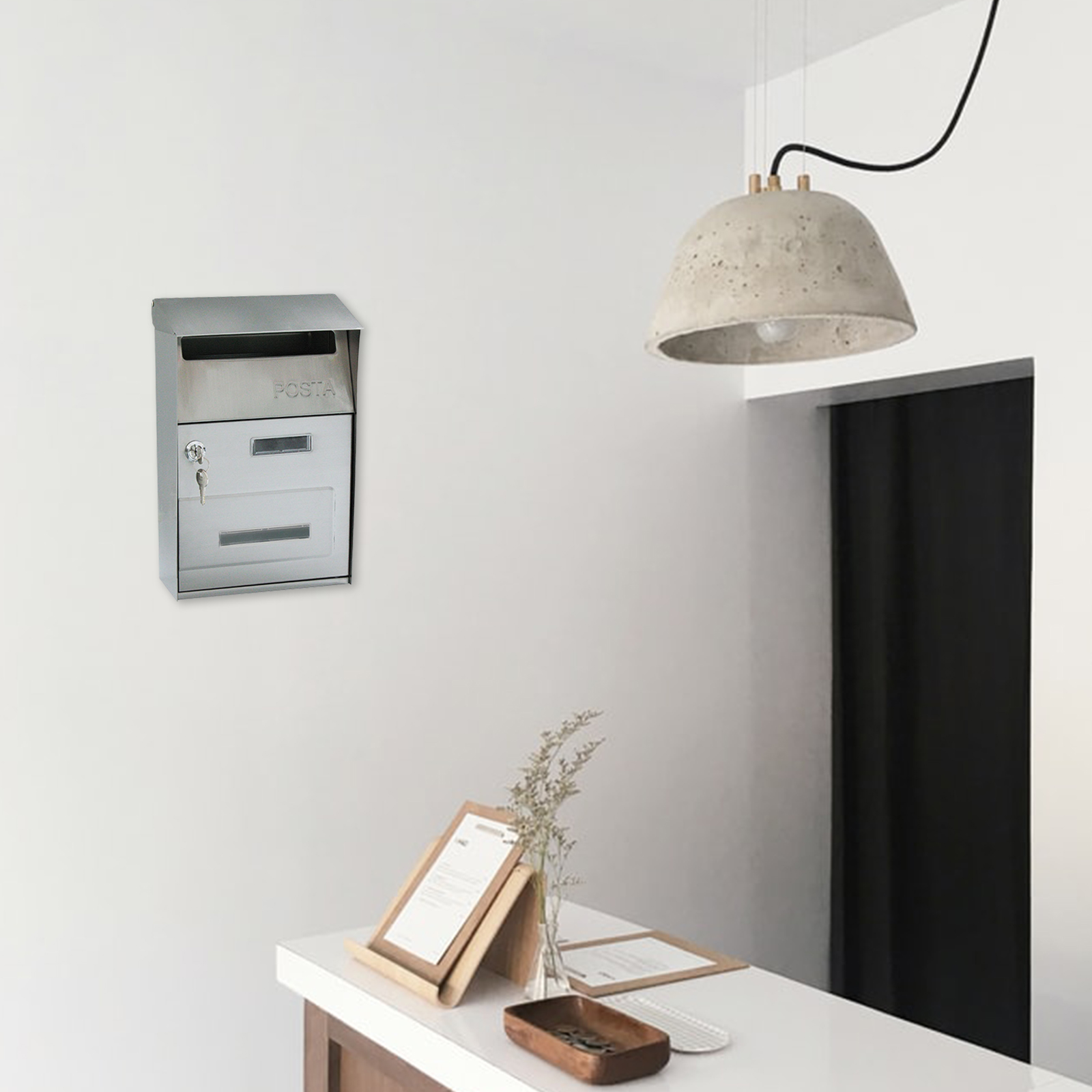 Wall Mounted Post Box Postbox Galvanised Zinc Alloy Outdoor Mailbox Lockable Lock Key Outside Postbox Letterbox for Home Office