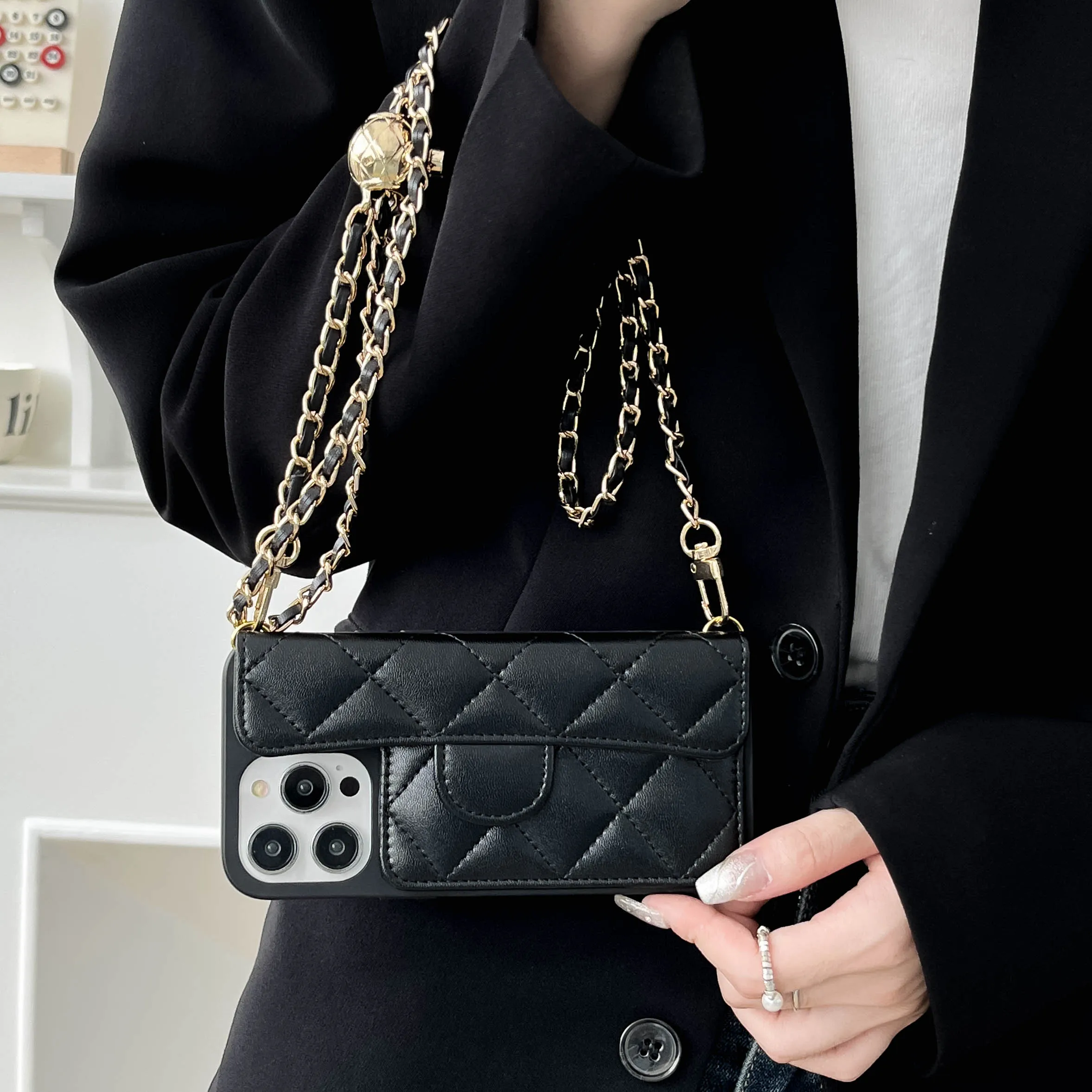Umhängetasche, verstellbare Lanyard-Handyhülle für iPhone 15, 14, 13, 12, 11, 16, Pro Max, Brieftasche, Kartensteckplatz, Halter, Lederhülle (kein Logo)