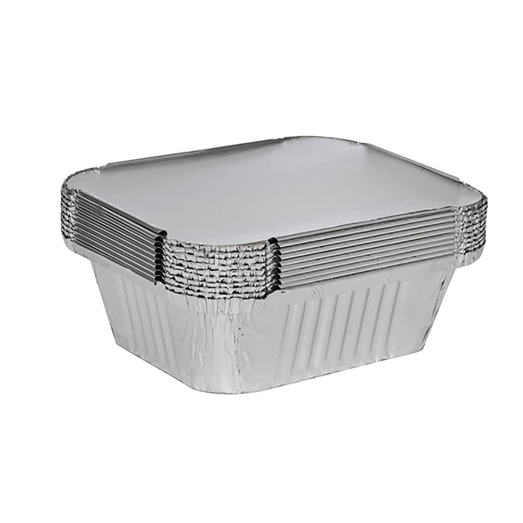 50pcs Silver Tinfoil Foil Box With Case Home Kitchen Food Cooking Trays Cake Dishes Mould Aluminium Containers 400ml