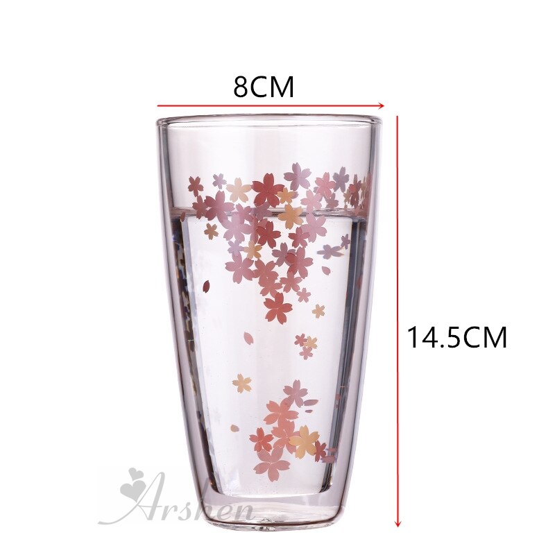 Arshen kirsebærblomster 350ml dobbelt vegg skudd glass klart håndlaget varmebestandig te drikke kopper sunn drikke krus kaffeglass