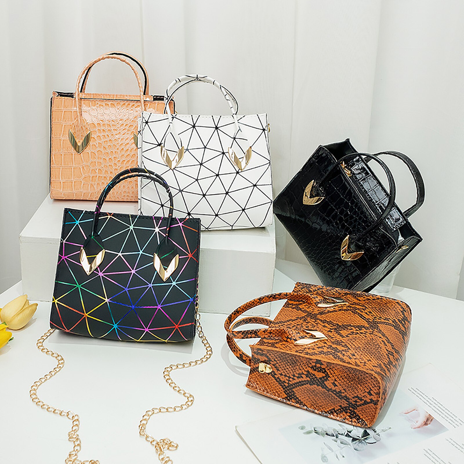 Personality Daily Small Bag Lady PU Magic Color Rhombus Single Shoulder Bag Multi-Function Messenger Bag Women Handbag