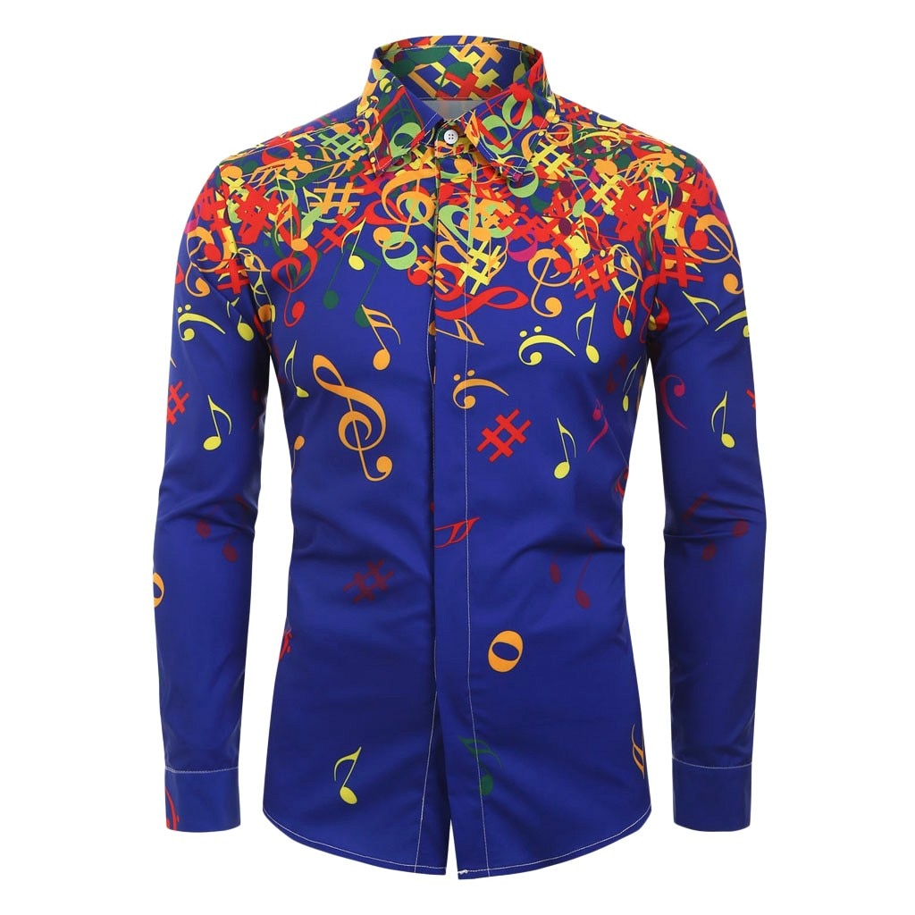 Hommes à manches longues chemise décontracté nouveauté Note de musique hommes chemises montre costume streetwear d91016