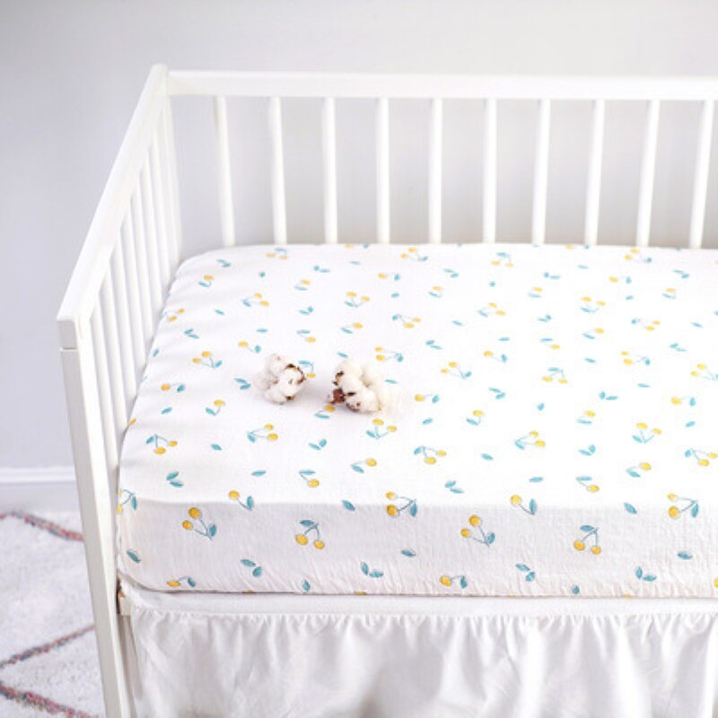 Baby Bed Sheet Pure Cotton Crib Mattress Cover For Kids Cute Cartoon Pattern Baby Fitted Sheets Baby Bedding Photography Props: CHERRY