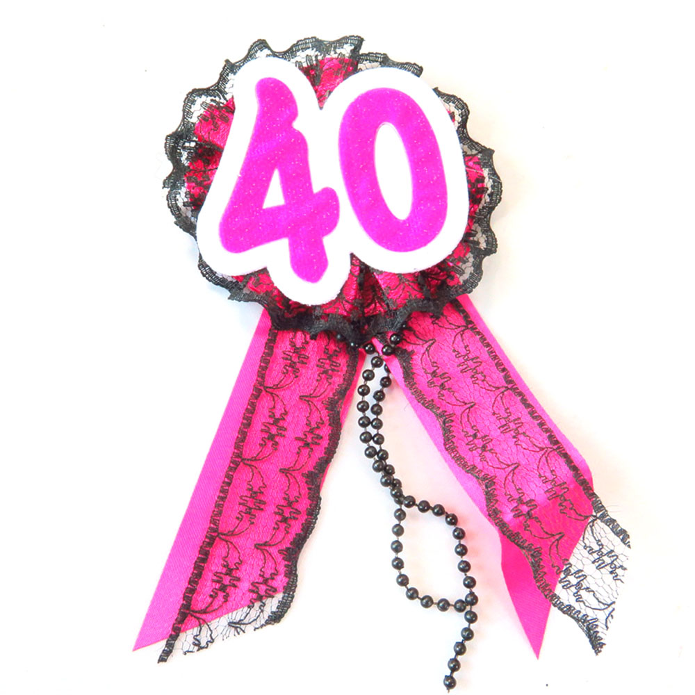 Roze Kant Lint Badge Nummer Plaque Knop Gelukkige Verjaardag 21 30 40 50 Volwassen Aniversary Pin Glitter Heldere Roze Broche