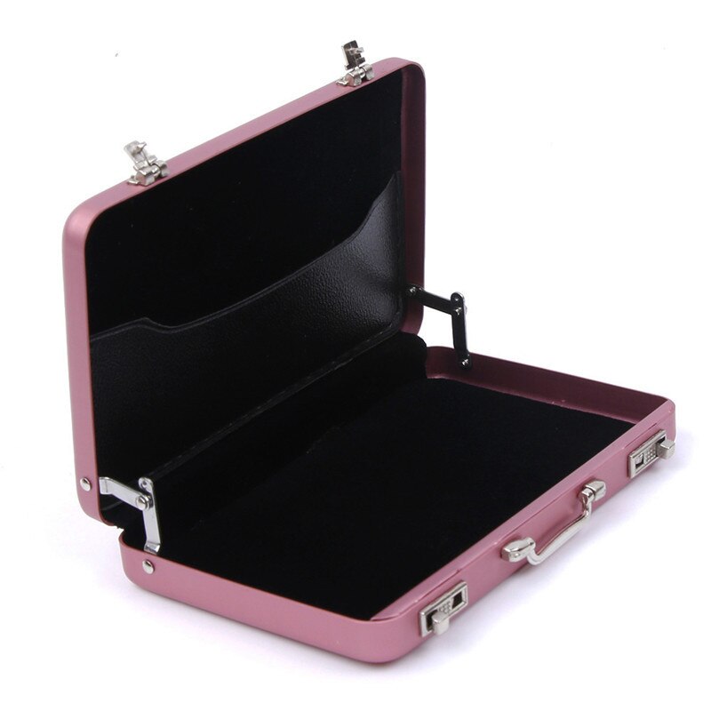 Rectangle Aluminum ID Credit Card Holder Storage Case Box Business Bank Card Holder Suitcase Shape Organizer: Pink