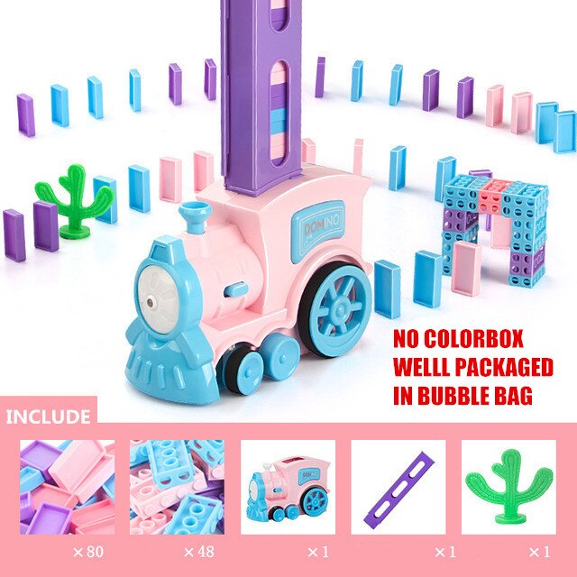 Dreng pige jul elektronisk tog domino spil med raket helikopter til børn juguetes pædagogiske domino blokke: Lyserød -128 domino