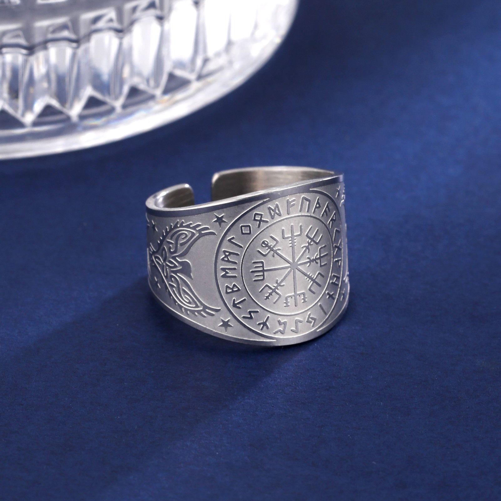 LIKGREAT-anillo Vegvisir con brújula vikinga, timón de Awe, runa nórdica, amuleto escandinavo, joyería de acero inoxidable, de Año: 8 / Gris