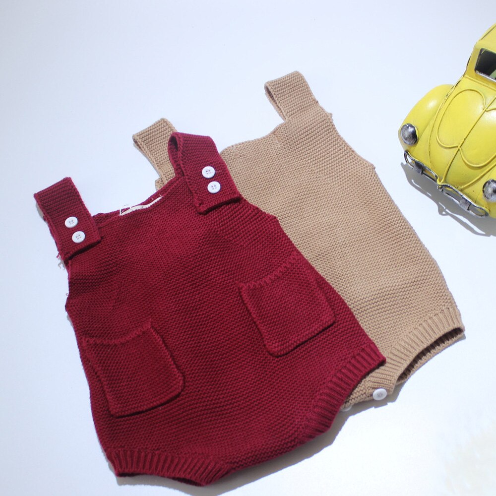 -né bébé filles solide tricoté enfant en bas âge poche combinaison vêtements body tenue sans manches bébé body mignon hiver
