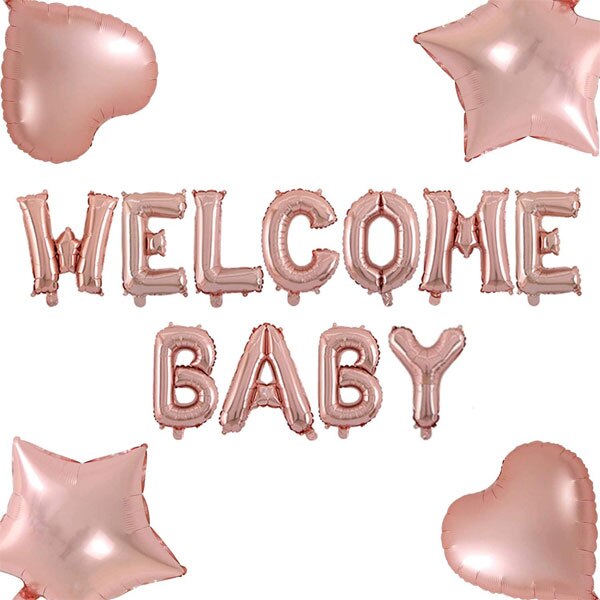 16 Inch Welkom Baby Brief Ballonnen Banner Bunting Met Ster Hart Ballonnen Baby Shower Party Decoraties: rose gold