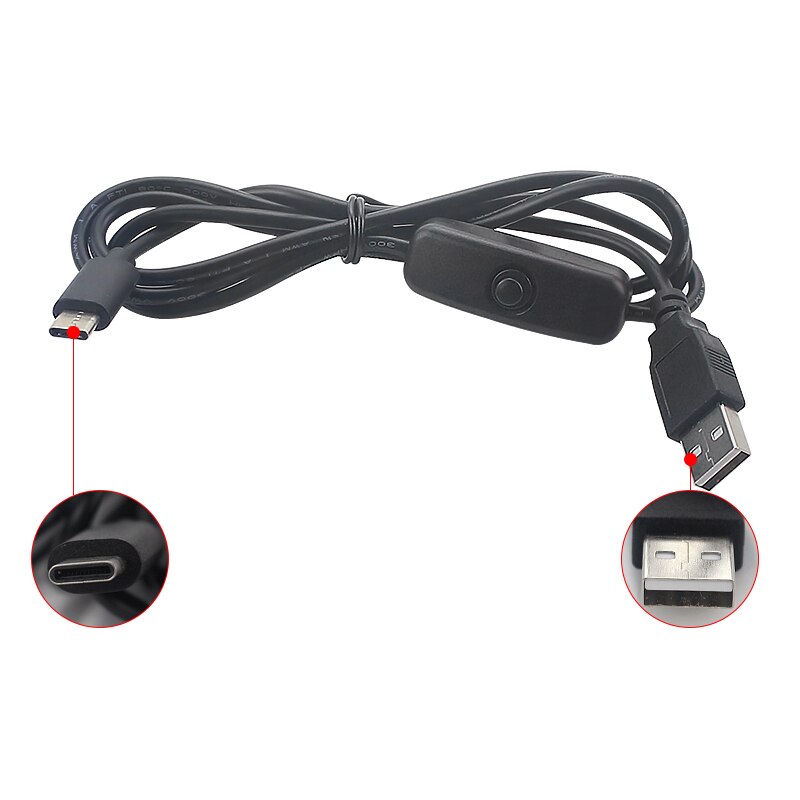 Suitable for Raspberry Pi 4 B Power Cable 5V 3A 1M Switch USB Cable Power Cord