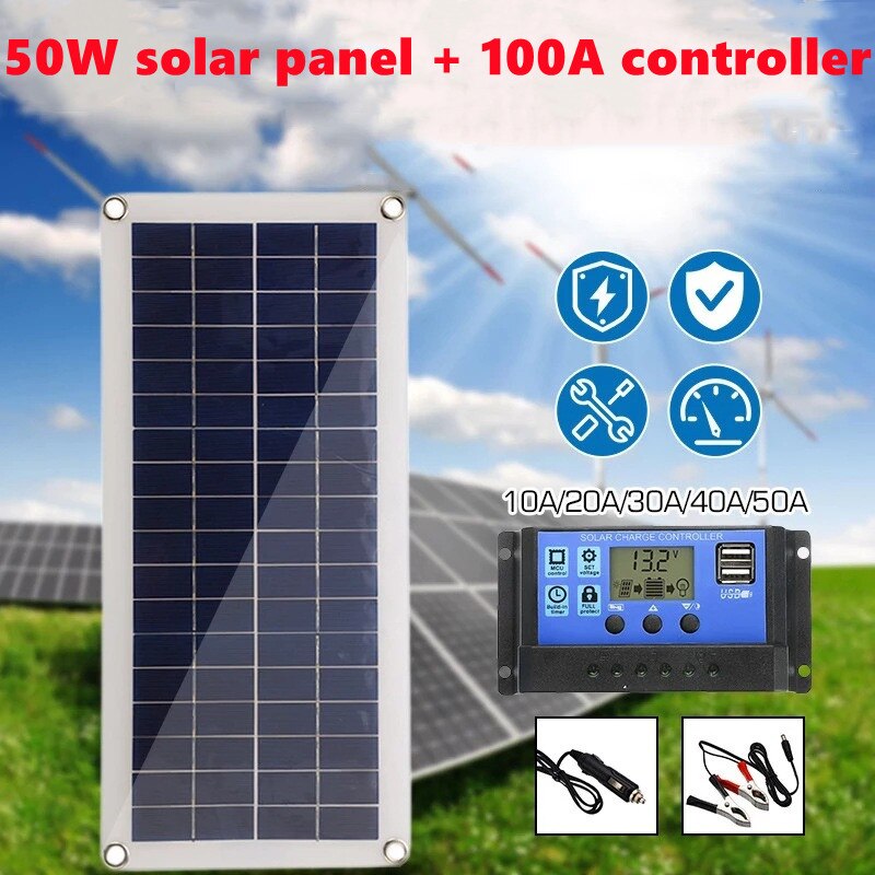 Zanflare – panneau solaire 100W 12V avec contrôleur 100A, pour téléphone, camping-Car, chargeur MP3, chargeur de batterie d&#39;extérieur