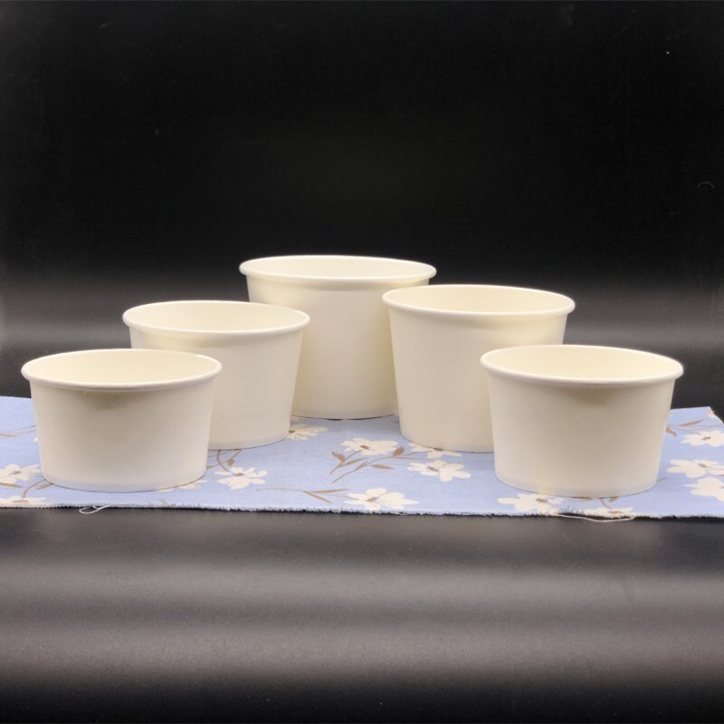50pcs 400ml 500ml white disposable food packaging container BBQ picnic food fruit salad soup paper cup with lid