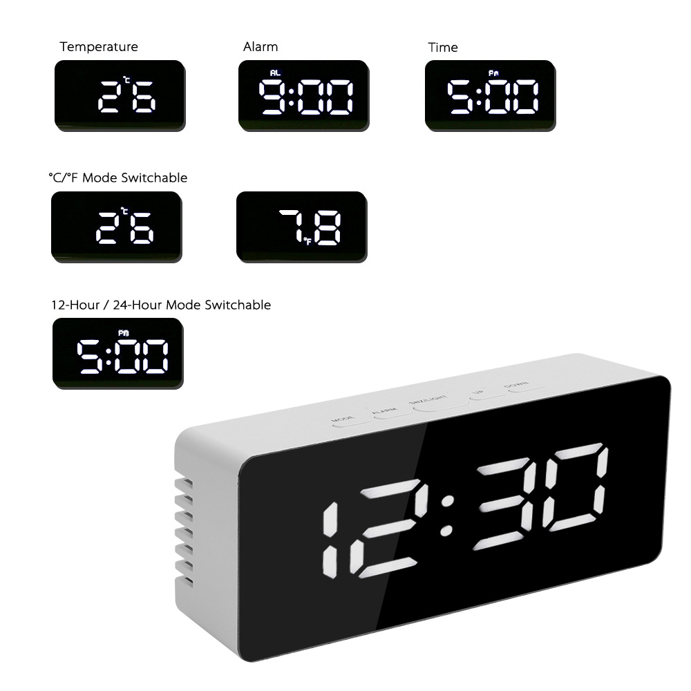 Digitale Led Wekker Snooze Display Tijd Night Led Tafel Desk Usb Charger Poorten Voor Iphone Android Telefoon Alarm Spiegel klok