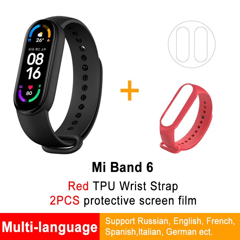 Global Version Xiaomi Mi Band 6 Smart optional Bracelet Color Blood Oxygen Fitness Traker Heart Rate Bluetooth Waterproof: GB 2Flims RE