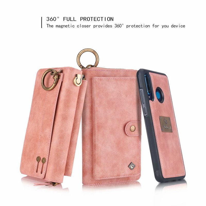 Purse Polsbandje Telefoon Case Voor coque huawei p30 pro lite nova4e Funda Etui Luxe Lederen Beschermende Portemonnee Telefoon Shell Cover tas: For nova4e / Pink