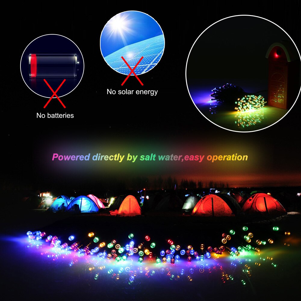 Zoutwater 200 led-lichtsnoer met zout water, zeewater rgb-energiebesparend voor feest, festival, tuin, binnen- en buitendecoraties