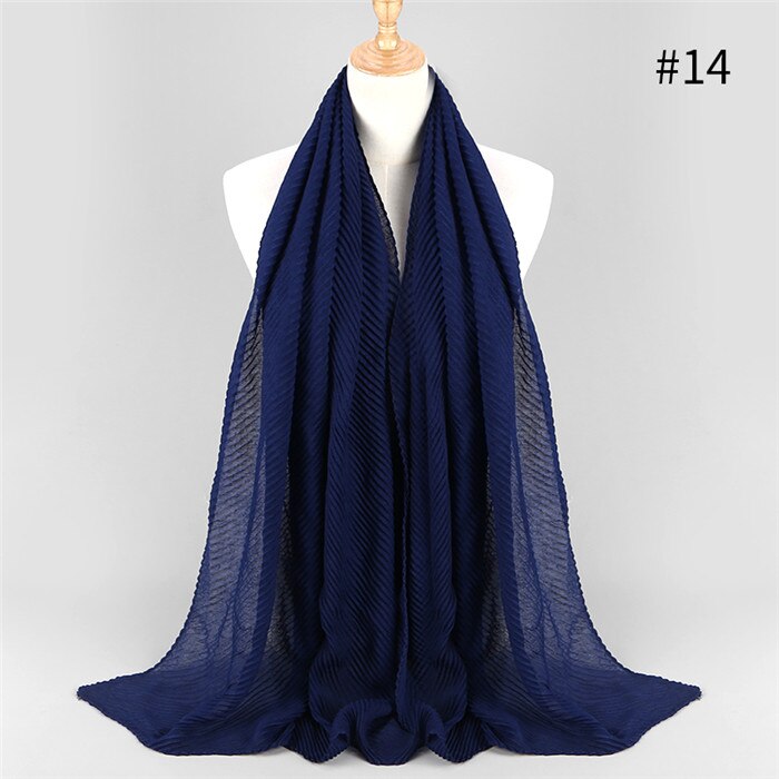 Offre Spéciale plissé maxi hijabs écharpe châle plaine maxi musulman hijab femmes rides foulards châles doux silencieux 1 pc: color14 navy