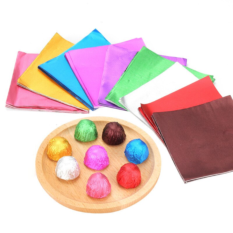 Papel de aluminio colorido para envolver chocolates, envoltorio de té, , paquete de alimentos, embalaje de dulces para de boda, 100 piezas