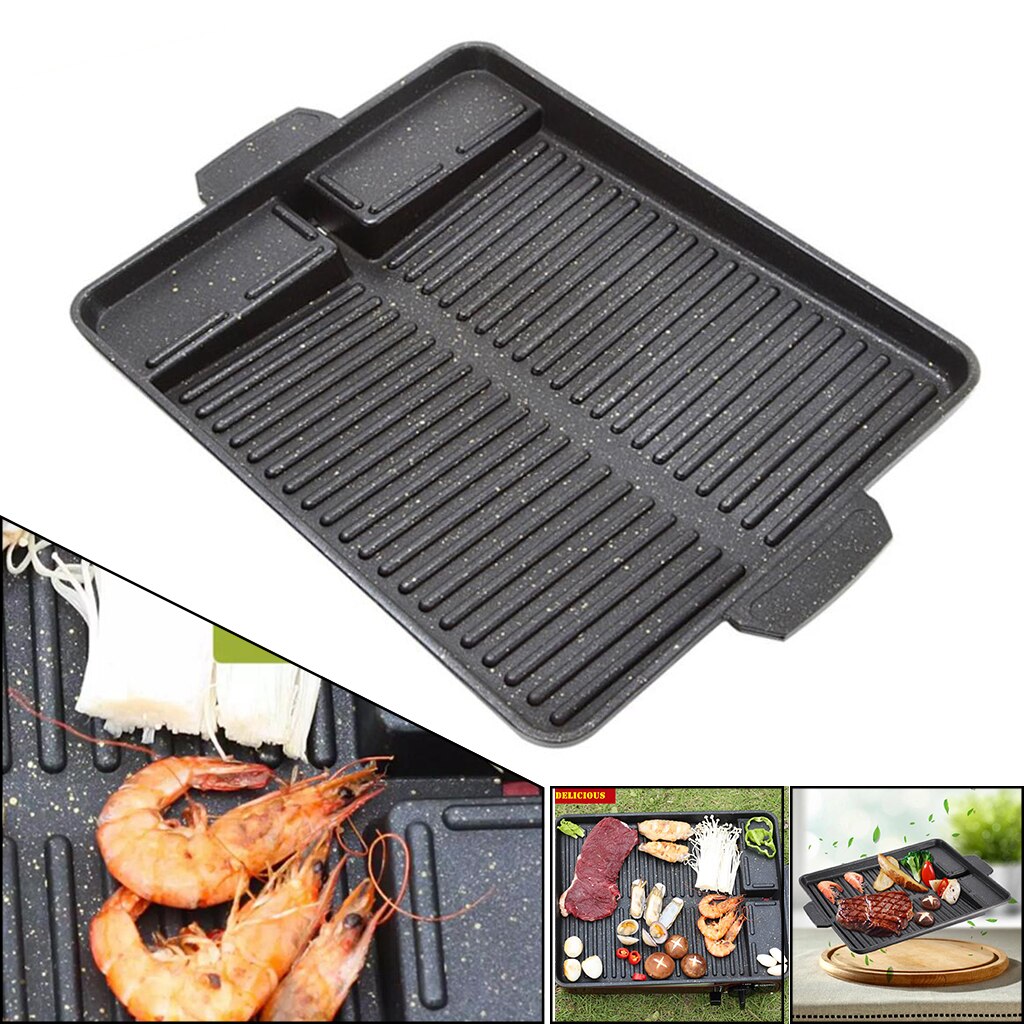 Portable BBQ Grill Pan Thicken Handle Korean Indoor Outdoor Picnic Accs