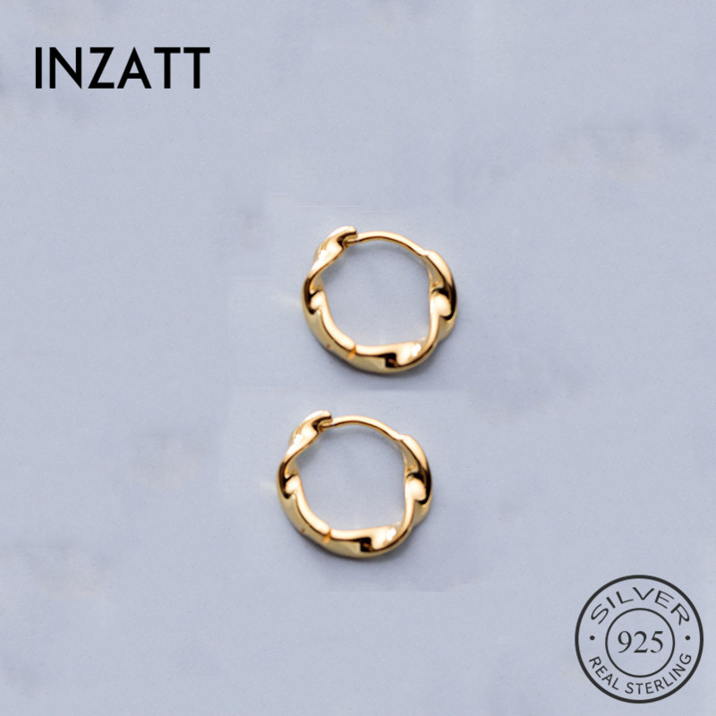 INZATT Real 925 Sterling Zilver Minimalistische Twist Ronde Hoop Oorbellen Voor Mode Vrouwen Party Fijne Sieraden Accessoires