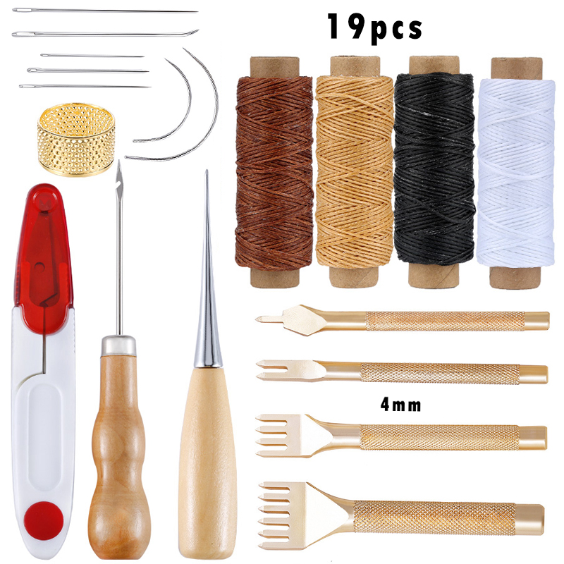 Leather Craft Tools Hand Sewing Stitching Punch Carving Work Saddle Groover Kit Accessories DIY Leather Tool: Set Q