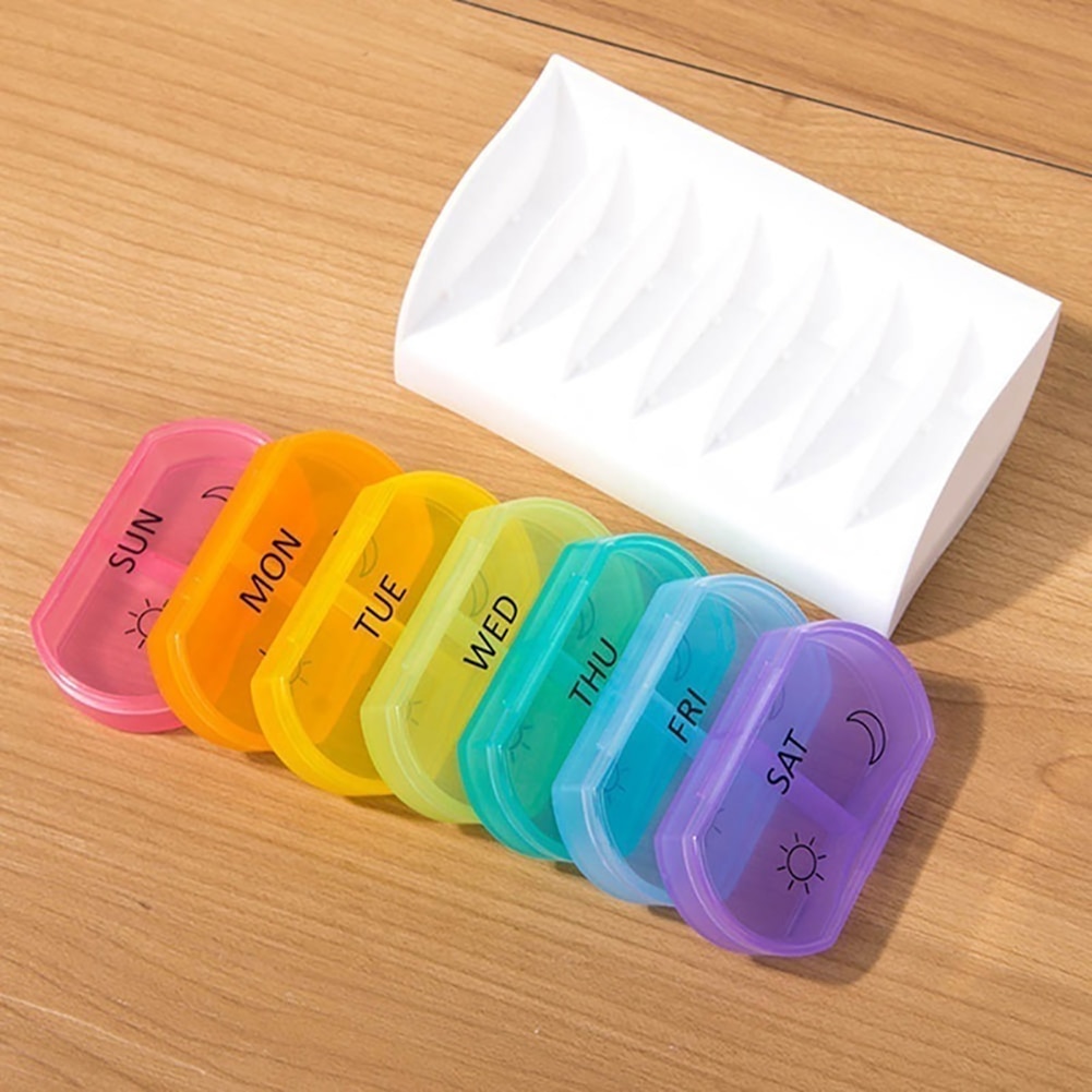 Joylife rainbow 7 dage pille medicin æske rejser ugentlig medicin sundhed opbevaring pille æske arrangør dispenser pille cutter case