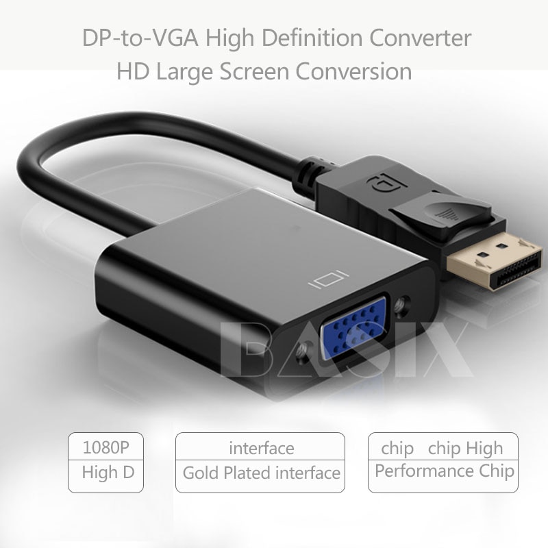 Basix DisplayPort Display Port DP to VGA Adapter Cable Male to Female Converter for PC Computer Laptop HDTV Monitor Projector