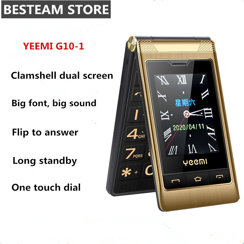 Lederen Tas Yeemi G10-1 Dual Display Dual Sim 5900Mah Flip Mobiele Telefoon Groot Toetsenbord Grote Stem Wcdma 3G Ouderen Mobiele