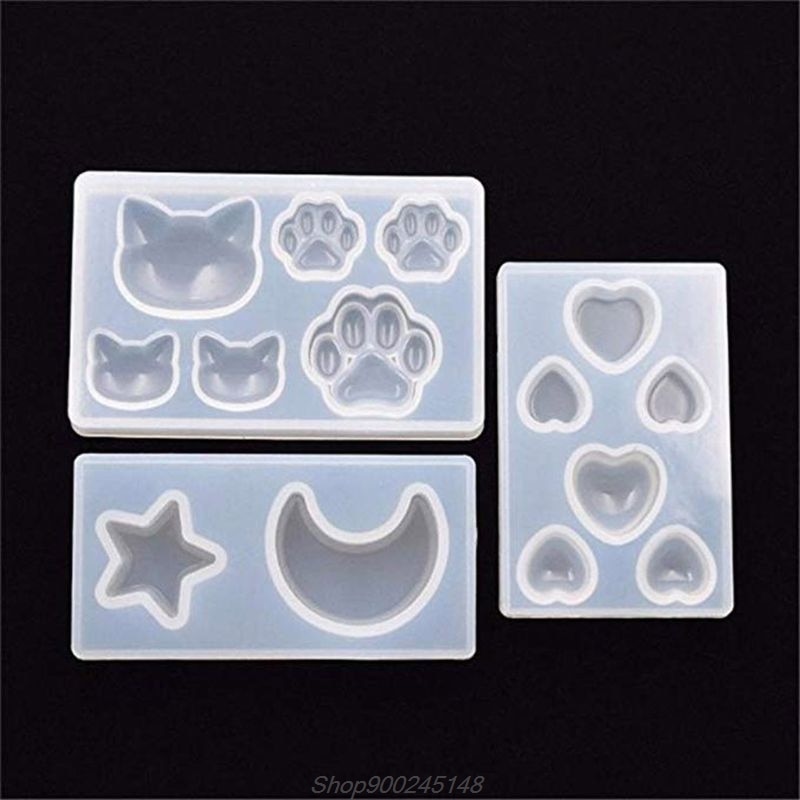 3 Pcs FAI DA TE Star Luna Gatto Footprint Cuore di Amore Del Silicone Stampo In Resina Strumenti di Gioielli