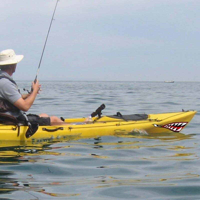 Pegatina de Kayak de 2 piezas, pegatinas impermeables con dientes de tiburón para la boca, calcomanía para canoa, bote marino, coche, camión, vinilo, tabla de surf, pegatinas DIY