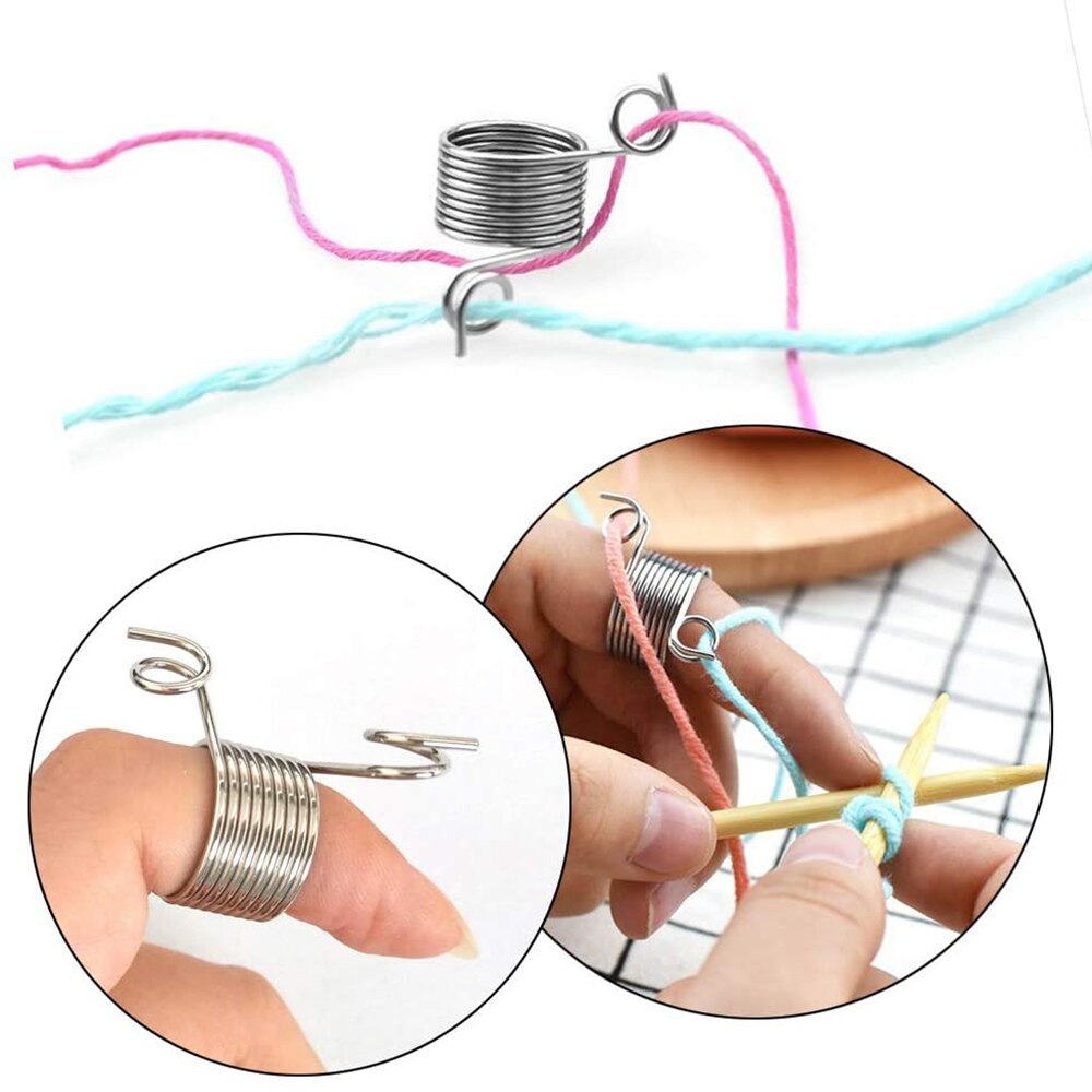 2 stk metal finger fingerbøl garn guide 2 størrelse finger holder strik finger finger ring til hækle strikke håndværk vævning tilbehør