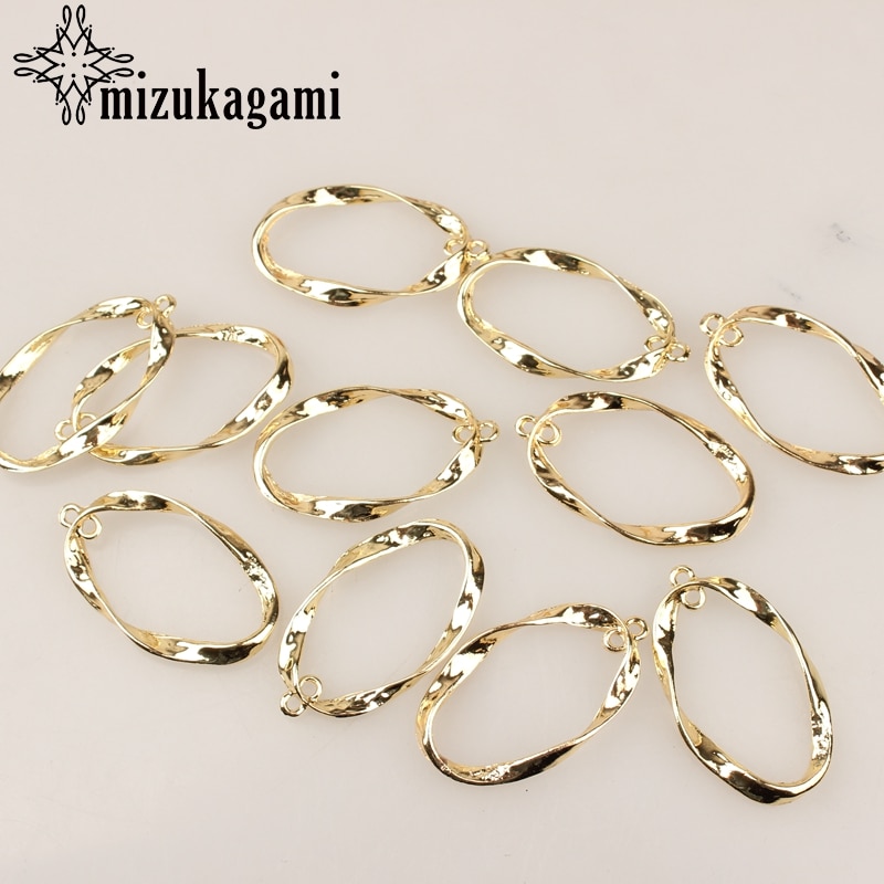 38*22MM 6pcs/lot Zinc Alloy Gold Geometry Distorted Oval Hollow Charms Linker Connectors For DIY Earrings Jewelry Accessories