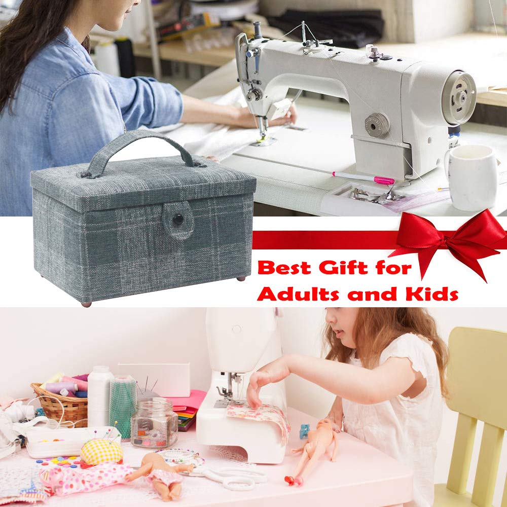 Buy-One-Get-Free Sewing Tools Sewing Storage Box Wood&Fabric Covered Crafts Sewing Kits Organizer Christmas Box for Mother