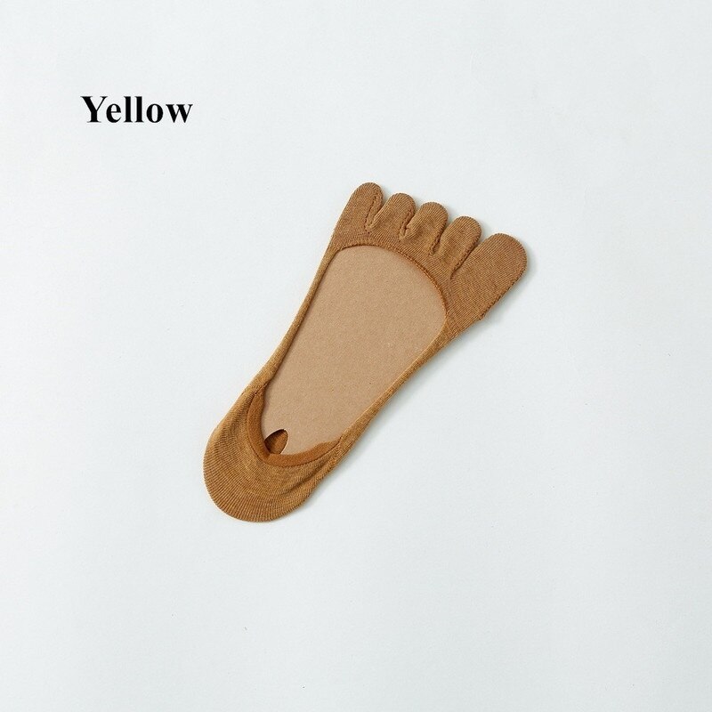 Calcetines de verano de cinco dedos, calcetines invisibles boca superficial barco para mujer, Color sólido, transpirable, algodón, dedos abiertos, calcetines de cinco dedos: Amarillo