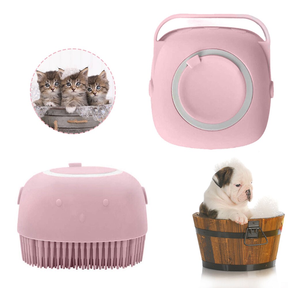 Hond Shampoo Borstel Kat Massage Kam Grooming Scrubber Borstel Voor Zwemmen Korte Haar Zachte Siliconen Rubber Borstels: Pink