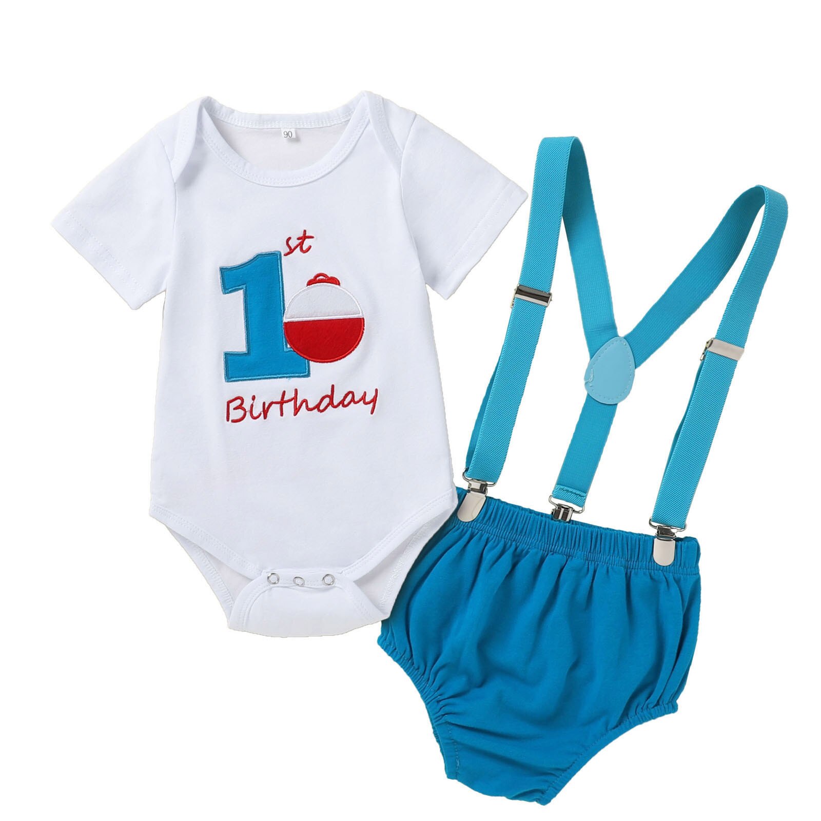 My 1st Birthday – ensemble de vêtements pour bébés garçons, barboteuse à nœud papillon, tenue pour nourrissons: BLEU CIEL / 18M