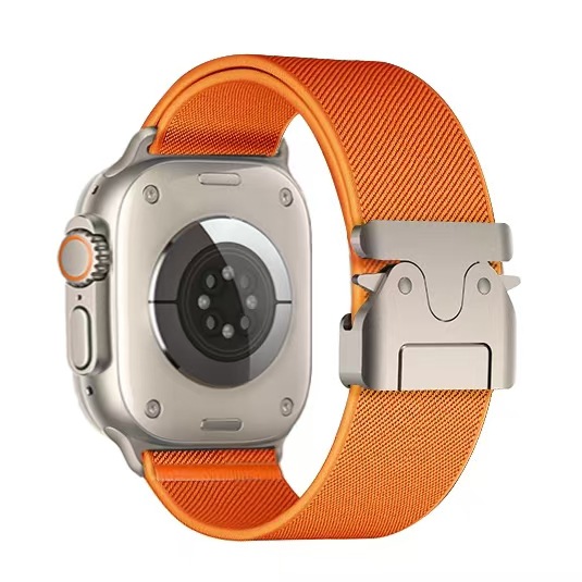 Nylon Strap for Apple Watch Ultra 2 Band 49mm 10 9 8 7 45mm 41mm 44mm 46mm 42mm Braided Elastic Bracelet for IWatch Series 6 SE: S / Orange