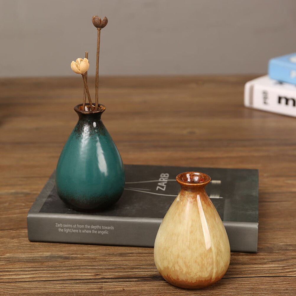 1pc Ceramic Vase Simple Flower Arrangement Dry Flower Vase Desktop Decoration for Office Hotel Home (Green)